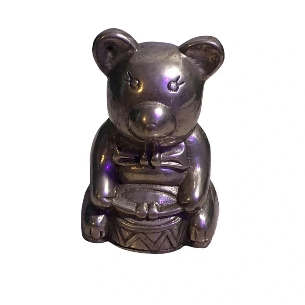 Cute Vintage Brass Bear Playing Drum